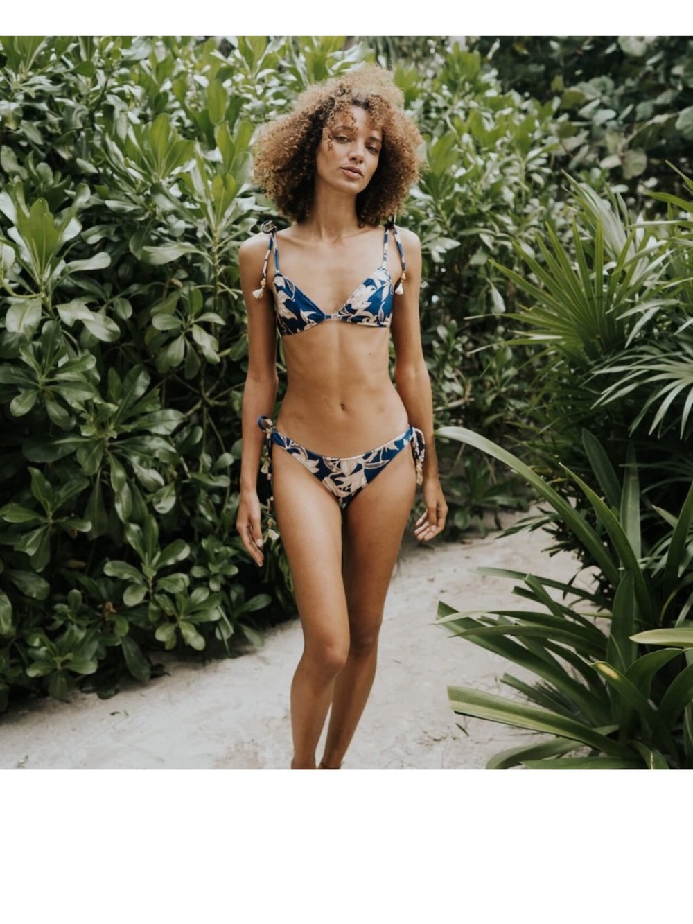 PatBO Blue and Cream Floral Tie-Shoulder Bikini Set
